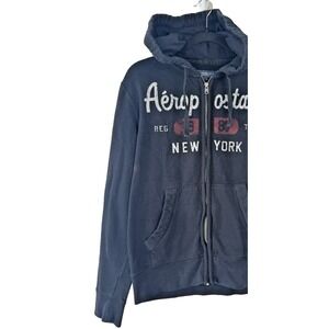 Retro Y2K Aeropostale Mens Medium Black Spellout Zip Up Hoodie Streetwear Urban